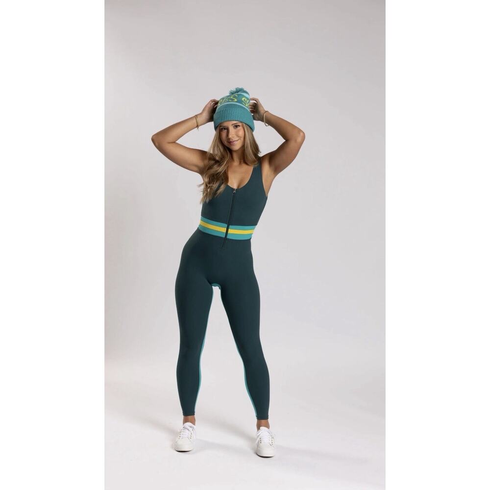 Ptula Move Theology colorblock jumpsuit Medium padded bra stretch front zipper